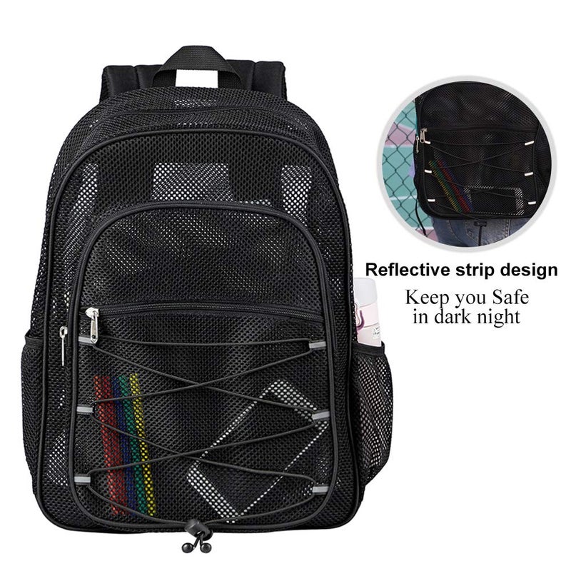 COVAX Heavy Duty Mesh Backpack, See Through College Backpack, Semi-transparent Mesh Bookbag with Bungee and Comfort Padded Straps for Commuting, Swimming, Beach, Outdoor Sports - Image 5